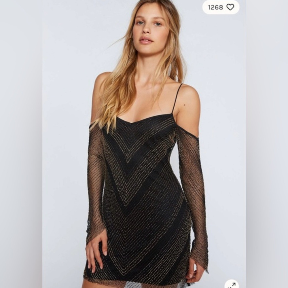 Free People Draw the Line Beaded cold shoulder Dress‎ Size S